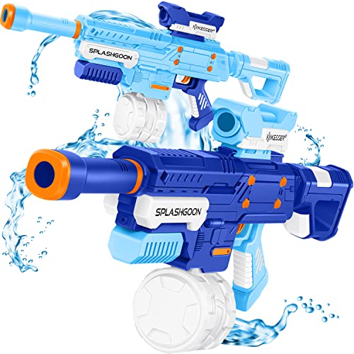 KESSER® Wasserpistole 2er Set Wasserpistolen Spritzpistolen inkl. Zielfernrohr Sehr Stark Reichweite 8m, Fassungsvermögen 650ml Spielzeug im Freien für Kinder und Erwachsene (Hellblau/Navyblau) von KESSER