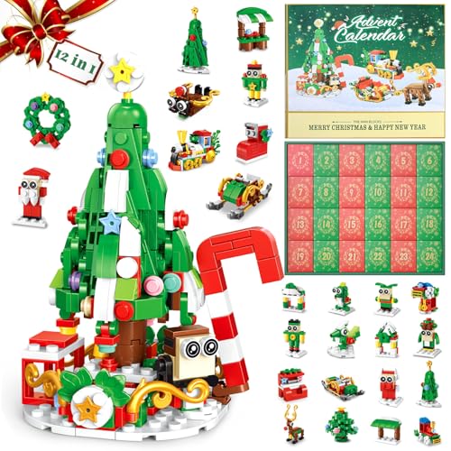 Adventskalender 2024 Weihnachts Bauklötze, KETIEE Weihnachtskalender Kinder 24 Tage Countdown Kalender Blind Box Santa und Rentier Bausteine Geschenk für Jungen Mädchen Erwachsene von KETIEE