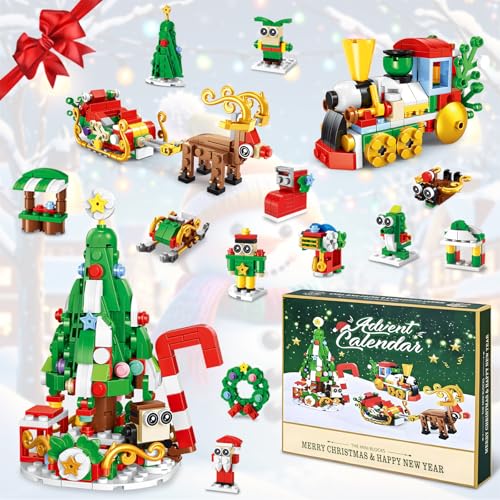 Adventskalender 2024 Weihnachts Bauklötze, KETIEE Weihnachtskalender Kinder 24 Tage Countdown Kalender Blind Box Santa und Rentier Bausteine Geschenk für Jungen Mädchen Erwachsene von KETIEE