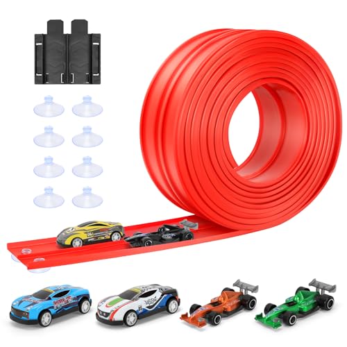 Autorennbahn 5M Inklusive 4 Autos: KETIEE Flexible Rennstrecke Auto Rennbahn Spielzeug Autobahn Kinder Rollt Auf Tragbare Dual Rennstrecke Rampen für Hot Wheels Bahn 1/64th Autos für Alter 3+, Rot Autorennbahn 5M Inklusive 4 Autos: KETIEE Flexible Rennstrecke Auto Rennbahn Spielzeug Autobahn Kinder Rollt Auf Tragbare Dual Rennstrecke Rampen für Hot Wheels Bahn 1/64th Autos für Alter 3+, Rot von KETIEE