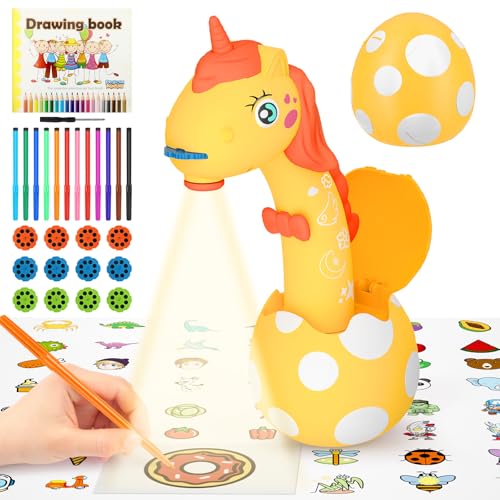 KETIEE Geschenke für Mädchen Kinder Zeichenprojektor mit 96 Motiven, Einhorn Kunst Projektor für Zeichnung Spielzeug Zeichnung Malerei für 3 4 5 6 7 8 9 Jahre alte Mädchen Jungen, Gelb von KETIEE