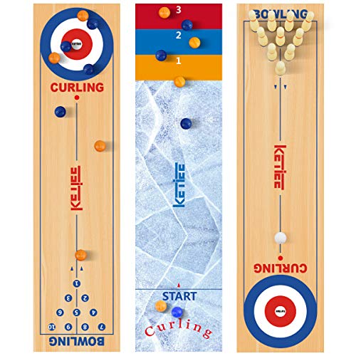 KETIEE 3 in 1 Tisch Curling Spiel,120x30cm Curling and Shuffleboard Table-Top Game,Bowling Shuffleboard Tischset,Curling-Spiel Tabletop Tischspiel für die ganze Familie Outdoor Spiele Erwachsene von KETIEE