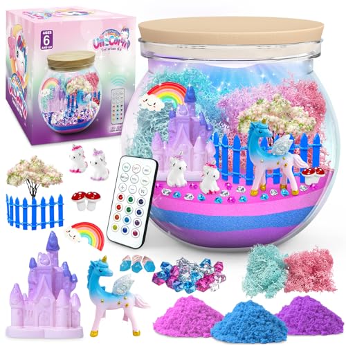 KETIEE Einhorn Terrarium Kit für Kinder - Einhorn Geschenke für Mädchen 5-12 Jahre alt, DIY Einhorn Light-Up Spielzeug Weihnachten Bastelset Geschenk für 4 5 6 7 8 9 10 Jahre alt Kinder Mädchen von KETIEE