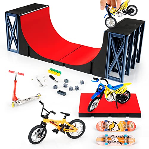 KETIEE Finger Skateboard Ramp Set, Fingerboard Skatepark Spielzeug Ultimate Half-Pipe Parks Trainings Requisiten Skate Park Deck Truck Board Rampenset Spielzeug für Kinder, Rot (67x20x17cm) von KETIEE