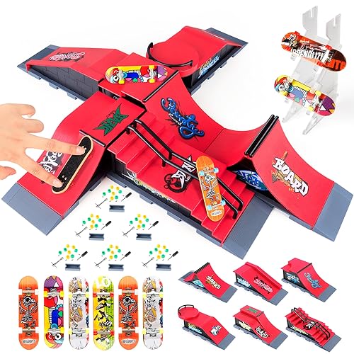 KETIEE Finger Skateboard Rampen Set, 6 Stück Mini Griffbrett Skate Park Kit Rampenteile Fingerboard DIY Finger Skate Boarding Ultimate Sport Training Requisiten Spielzeug für Kinder, 6IN1 von KETIEE