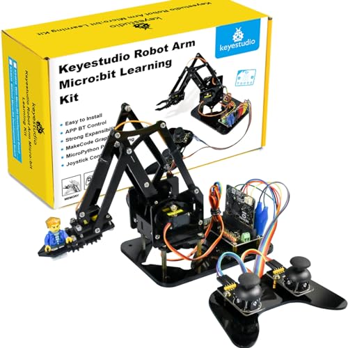 KEYESTUDIO BBC Micro:bit (inculude) 4-DOF Robot Arm Kit with Microbit V2, STEM Education Kit with MakeCode/Python Coding for Programming Learning of 14+ Teenagers von KEYESTUDIO