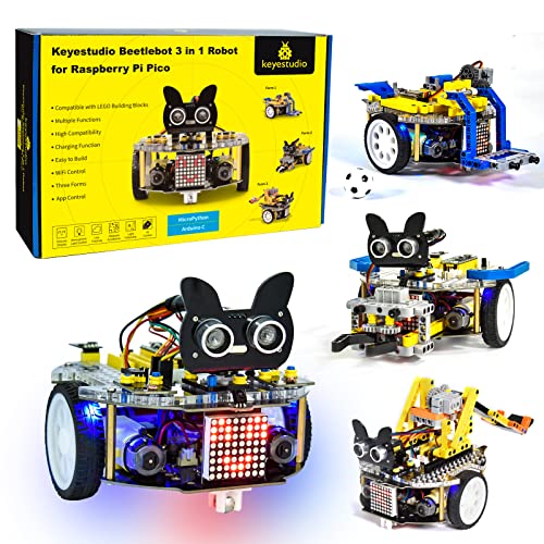 KEYESTUDIO Raspberry Pi Pico Robot Car Kit, Pi Pico Starter Kit, MicroPython C+, App-Steuerung, inklusive Blöcke und Pico, elektronisches DIY-Roboter-Kit für Jugendliche und Erwachsene von KEYESTUDIO