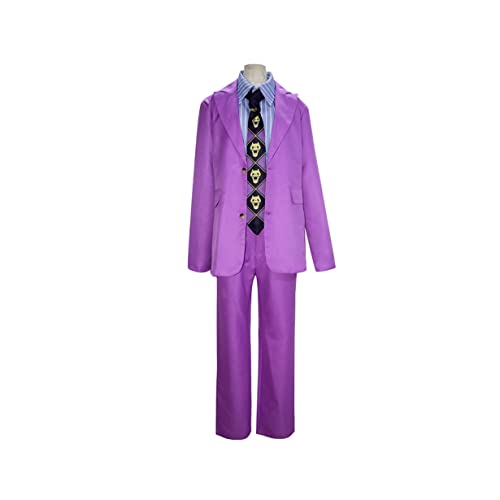 Anime Kira Yoshikage Cosplay Kostüm Purple Copfhosen Hemd 4 -teilige Set,L-Purple von KEYGEM