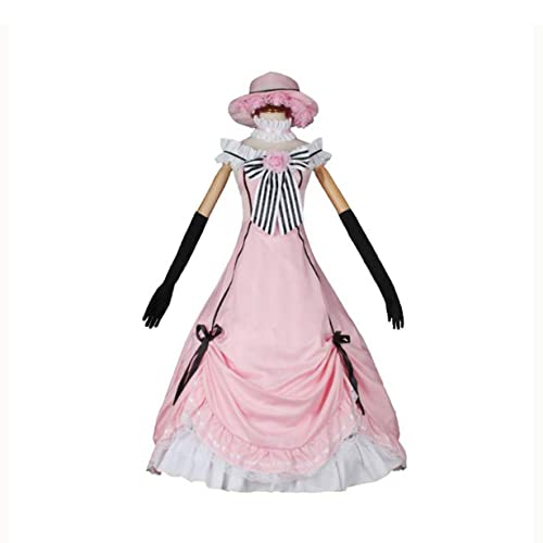 Ciel Phantomhive Cosplay Kostüm Schwarzer Halloween -Party Frau Pinkes Kleid Mit Hut,3XL-Pink von KEYGEM