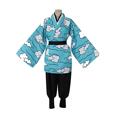 Urokodaki Sakonji Cosplay Kostüm Kimono Roben Set Halloween -Outfit mit Ohrringen,Blue-XL von KEYGEM