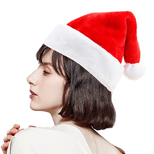 AWCIGG Rot Weihnachtsmütze Erwachsene Nikolausmütze Weihnachtsmann Mützen Santa Hat Samt Weihnachtsmützen Fellrand aus Plüsch Kuschelweich und angenehm Christmas Hat Unisex von AWCIGG