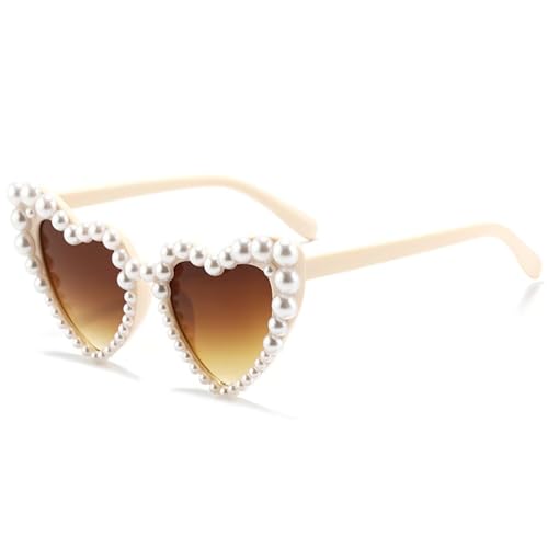 KEYUSHOP 2 Stück Vintage Sonnenbrille Damen Herzform mit Perlen Herz Sonnenbrille Herzförmige Party-Sonnenbrille Herzsonnenbrille weiß für Braut Party Reise Fotoshooting von KEYUSHOP