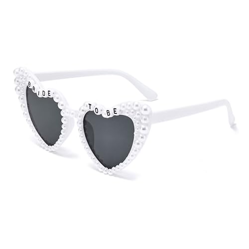 KEYUSHOP Retro Herz Sonnenbrille Perle Strassstein Herzform Herzbrillen Brille Vintage Herzbrille Party Hochzeit Shaped Sunglasses Zukünftige Braut Heart Glasses für Party Reise Fotoshooting von KEYUSHOP