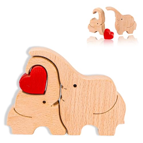 Elefanten Familien Holzpuzzle,Elefantenfiguren in Herzform,Wooden Elephant Family Puzzles Desktop Ornament Home Tischdekoration, Geschenk Für Familie von KFDDRN