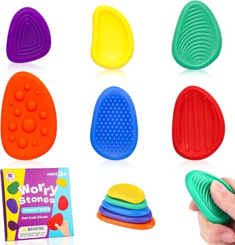 Fidget Toys Sensory Stones, 6 Stück Stressabbau Spielzeug, Sensorik Spielzeug für Kinder Erwachsene, Spielzeug für Stress, Angst, Adhs & Autismus von KFDDRN