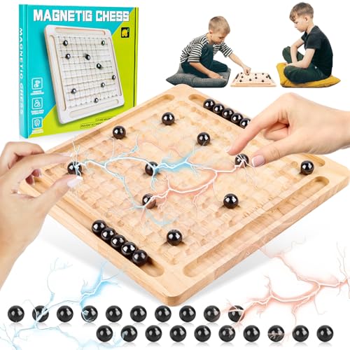 Magnetisches Schachspiel, Magnetic Schachspiel aus Holz, Lustige Magnetspiel Schach, Magnetische Steine Schachspiel, Tragbares Magnetic Chess Game für Familientreffen und Campingpartys von KFDDRN