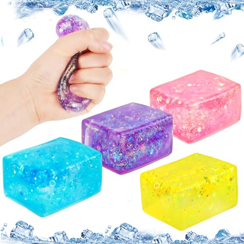 Stressballs für Kinder und Erwachsene | Cube Anti Stress Spielzeug | Eiswürfel-Fidget Toys | Lindern Sie die Ermüdung der Finger,für ADHS,Angst, abbauen und Beruhigung(4 Stuck) von KFDDRN