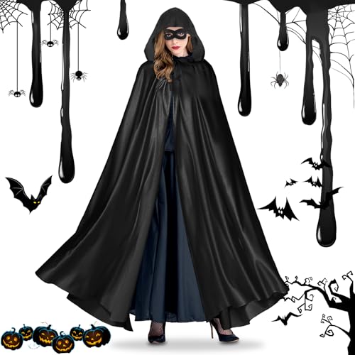 Umhang Schwarz, Halloween Kostüm Umhang Mit Kapuze Augenmaske, Scream Kostüm Für Erwachsene Kinder Erwachsene Vampir Kostüm Jungen Halloween Mittelalter Cosplay von KFDDRN