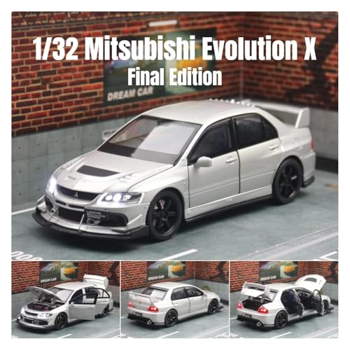 Sammlermodelle von Spielzeugautos 1/32 Mitsubishi Lancer EVO Final Edition JDM Racing Spielzeugauto Modell Druckguss Metall Miniatur Sammlung Geschenk für Kinder Jungen(Silver) von KFHBNI