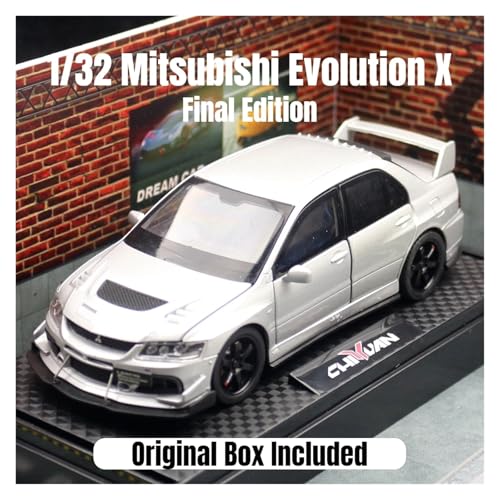 Sammlermodelle von Spielzeugautos 1/32 Mitsubishi Lancer EVO Final Edition JDM Racing Spielzeugauto Modell Druckguss Metall Miniatur Sammlung Geschenk für Kinder Jungen(Silver with Box) von KFHBNI