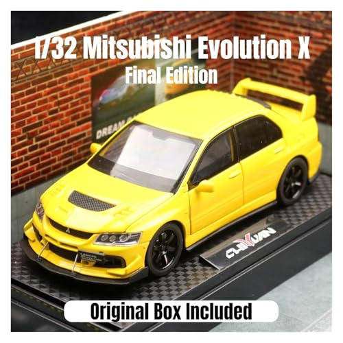 Sammlermodelle von Spielzeugautos 1/32 Mitsubishi Lancer EVO Final Edition JDM Racing Spielzeugauto Modell Druckguss Metall Miniatur Sammlung Geschenk für Kinder Jungen(Yellow with Box) von KFHBNI