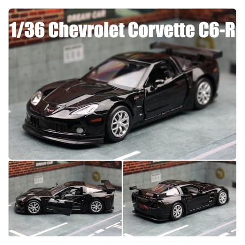 Sammlermodelle von Spielzeugautos 1/36 Chevrolet Corvette C6-R Spielzeugauto Modell für Kinder RMZ City Diecast Racing Miniatur Pull Back Collection Geschenk für Kinder Jungen(Black) von KFHBNI