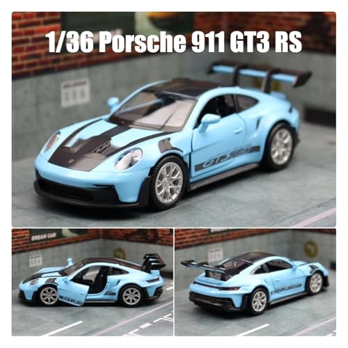 Sammlermodelle von Spielzeugautos 1/36 Porsche 911 GT3 RS Spielzeugauto Modell für Kinder RMZ City Miniatur Racing Free Wheels Pull Back Diecast Metal Collection Geschenk(Blue) von KFHBNI