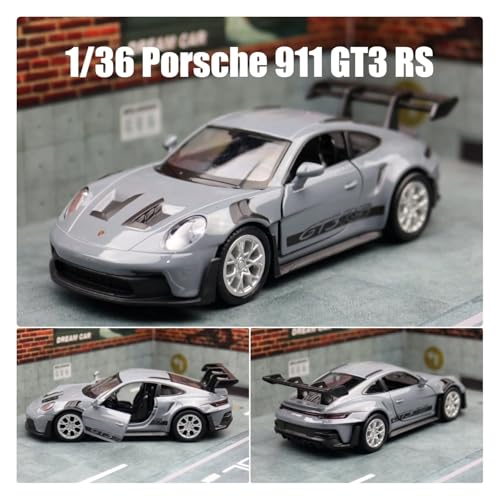 Sammlermodelle von Spielzeugautos 1/36 Porsche 911 GT3 RS Spielzeugauto Modell für Kinder RMZ City Miniatur Racing Free Wheels Pull Back Diecast Metal Collection Geschenk(Gray) von KFHBNI