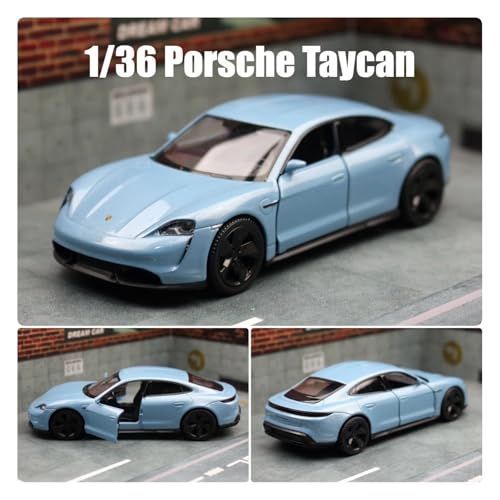 Sammlermodelle von Spielzeugautos 1/36 Porsche Taycan Spielzeugauto Modell für Kinder RMZ City Diecast Super Sport Miniatur Pull Back Collection Geschenk für Kind Jungen(Sky Blue) von KFHBNI