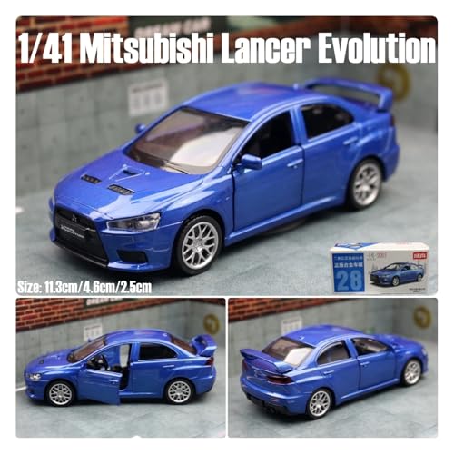 Sammlermodelle von Spielzeugautos 1/41 Mitsubishi Lancer Evolution EVO X Spielzeugauto Modell für Kinder Welly Diecast Rennfahrzeug Miniatur Zurückziehen Sammlung Geschenk(Blue) von KFHBNI