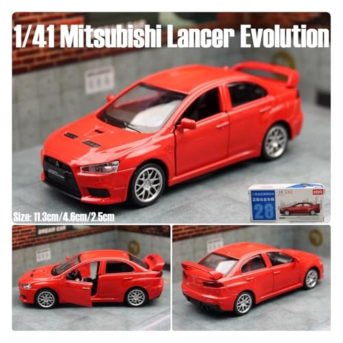 Sammlermodelle von Spielzeugautos 1/41 Mitsubishi Lancer Evolution EVO X Spielzeugauto Modell für Kinder Welly Diecast Rennfahrzeug Miniatur Zurückziehen Sammlung Geschenk(Red) von KFHBNI