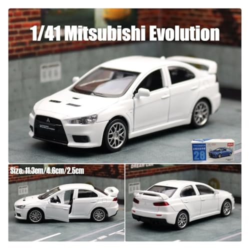 Sammlermodelle von Spielzeugautos 1/41 Mitsubishi Lancer Evolution EVO X Spielzeugauto Modell für Kinder Welly Diecast Rennfahrzeug Miniatur Zurückziehen Sammlung Geschenk(White) von KFHBNI