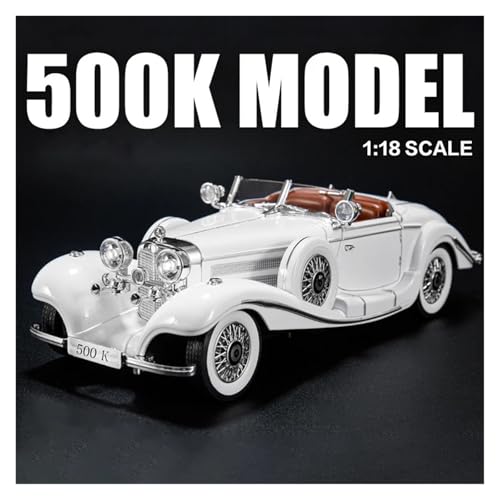 Sammlermodelle von Spielzeugautos 1:18 1936 500K Legierung Oldtimermodell Druckguss Metall Retro Fahrzeuge Automodell Simulation Ton und Licht Kinder Spielzeug Geschenk(White) von KFHBNI