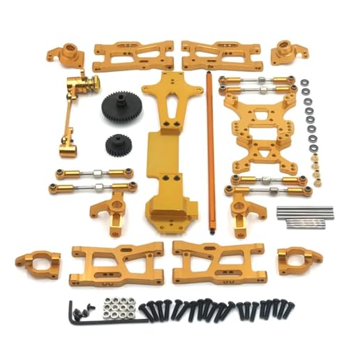 KFJHTWG 144001 144002 144010 Metall-Tuning-Teilesätze Schwingenverbindungsstange Lenkblock Kompatibel mit 1/14 RC-Autozubehör(Yellow) von KFJHTWG