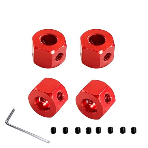 KFJHTWG 4PCS 5mm bis 12mm Metall Radnabe Hex Adapter kompatibel mit RC Autos D12 C14 C24 B14 b16 MN D91 Upgrade Teile(Red) von KFJHTWG