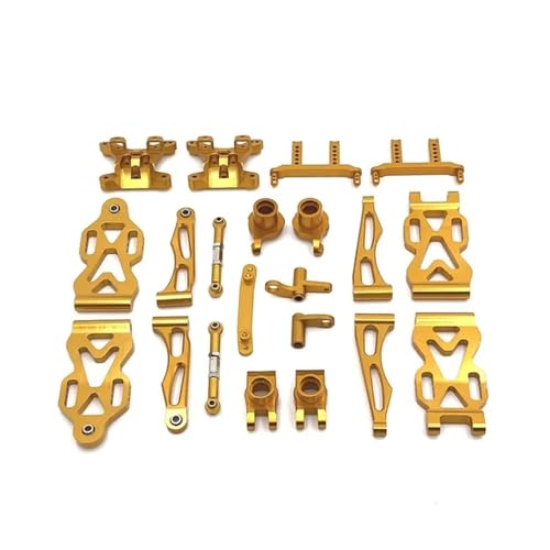 KFJHTWG Metall-Upgrade-Teile-Set für 1/16 RC-Auto, kompatibel mit 16101 16102 16106 16201 Q130A Q130B Q141 Q117 Vorder- und Hinterarm-Lenkschale(Golden) von KFJHTWG