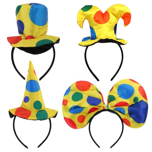 KFZR Clown-Stirnband, Kostüm, Hut, Karneval, Halloween, Requisiten, Kopfbedeckung, Zirkus, gepunktet (4 Stück) von KFZR