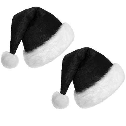 KFZR Schwarze Weihnachtsmütze für Erwachsene, Weihnachten, Party, Urlaub, Deluxe, 2 Stück von KFZR