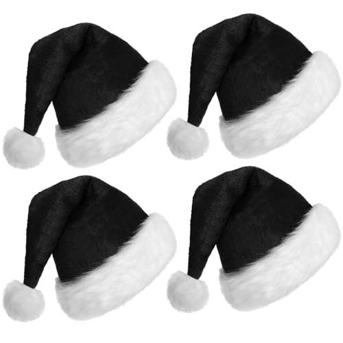 KFZR Schwarze Weihnachtsmütze für Erwachsene, Weihnachten, Party, Urlaub, Deluxe, 4 Stück von KFZR