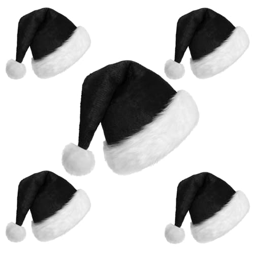 KFZR Schwarze Weihnachtsmütze für Erwachsene, Weihnachten, Party, Urlaub, Deluxe, 5 Stück von KFZR