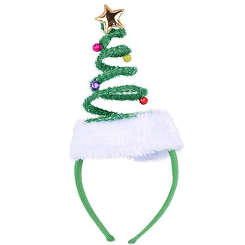 KFZR Springy Weihnachtsbaum-Stirnband mit Glocken, Weihnachtsmann-Kopfbedeckung, Einheitsgröße, Grün von KFZR