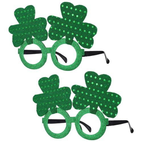 KFZR St. Patrick's Day Brille Party Vierblättriges Kleeblatt Irischer Kobold Kostüm Zubehör Grün 2 Paar (C) von KFZR