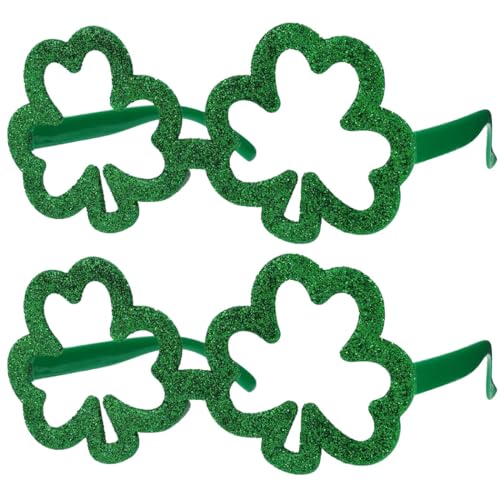 KFZR St. Patrick's Day Brille Party Vierblättriges Kleeblatt Irischer Kobold Kostüm Zubehör Grün 2 Paar (D) von KFZR