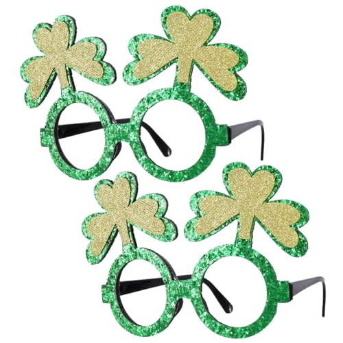 KFZR St. Patrick's Day Brille Party Vierblättriges Kleeblatt Irischer Kobold Kostüm Zubehör Grün 2 Paar (H) von KFZR