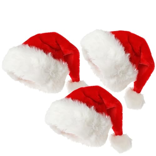 KFZR Weihnachtsmütze, Weihnachtsmannmütze, klassische Samt-Weihnachtsmütze, Unisex, Erwachsene, 3 Stück von KFZR