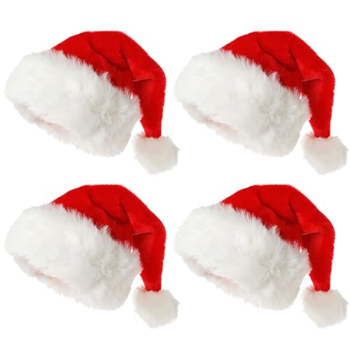 KFZR Weihnachtsmütze, Weihnachtsmannmütze, klassische Samt-Weihnachtsmützen für Unisex-Erwachsene (4 Stück) von KFZR
