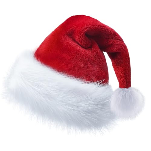 KFZR Weihnachtsmütze, Weihnachtsmütze, Weihnachtsmütze, Weihnachtsmütze für Erwachsene, rot, Unisex, doppelte Dicke, Samt, warm, Komfort, Neujahr, festliche Party (rot) von KFZR