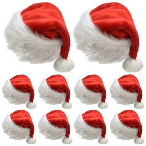 KFZR Weihnachtsmütze aus Plüsch, lang, Pompon, Weihnachtsmannmütze für Erwachsene, 30 x 45 cm, Rot, 10 Stück von KFZR