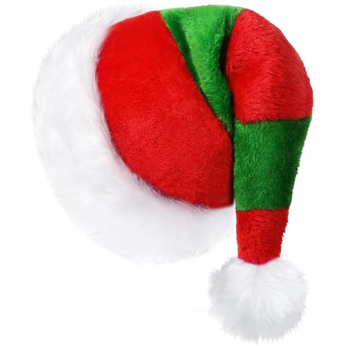 KFZR Weihnachtsmütze für Erwachsene, Weihnachtsmütze, Weihnachtsmütze, Plüsch, Weihnachtsmannmütze, Weihnachtsfeierzubehör (Rot und Grün) von KFZR