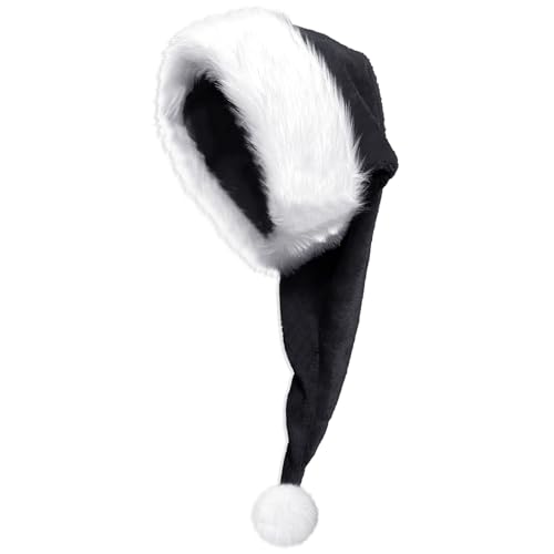 KFZR Weihnachtsmütze für Erwachsene, lang, Plüsch, Weihnachtsmützen für Weihnachten, Neujahr, festliches Partyzubehör (schwarz und weiß) von KFZR